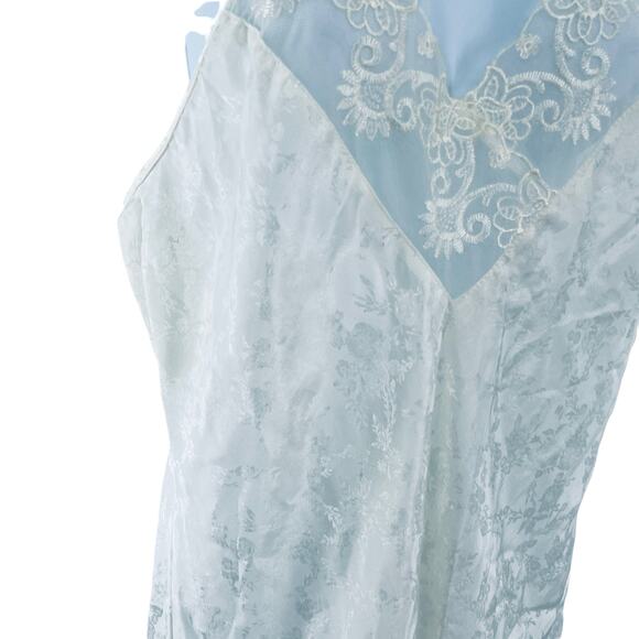 Vintage Val Mode White Satin Lace Trim Spaghetti Strap Short Gown L  NWT - Picture 3 of 10